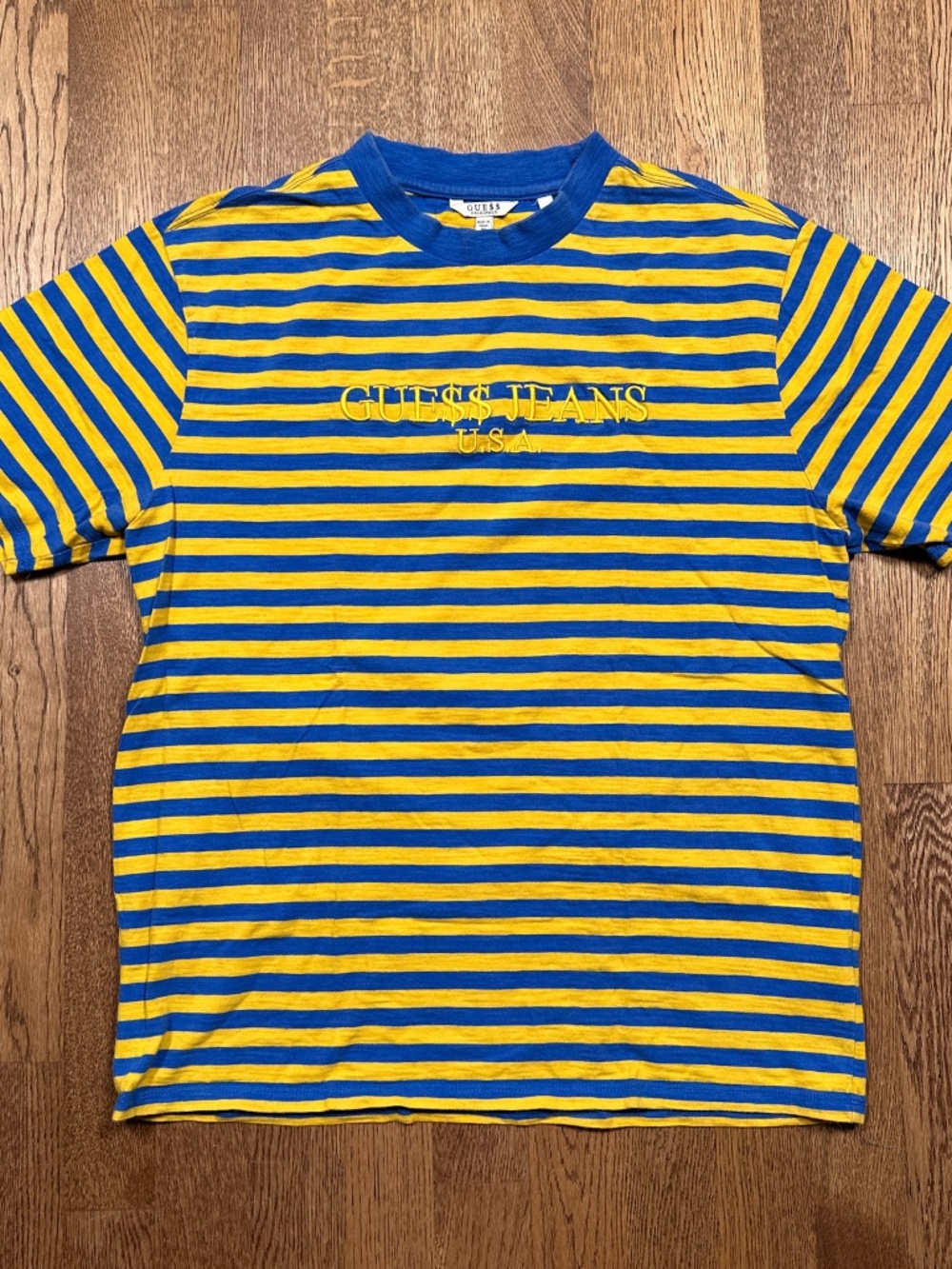Guess Originals x ASAP Rocky A$AP Blue Yellow Striped Embroidered T Shirt Mens M